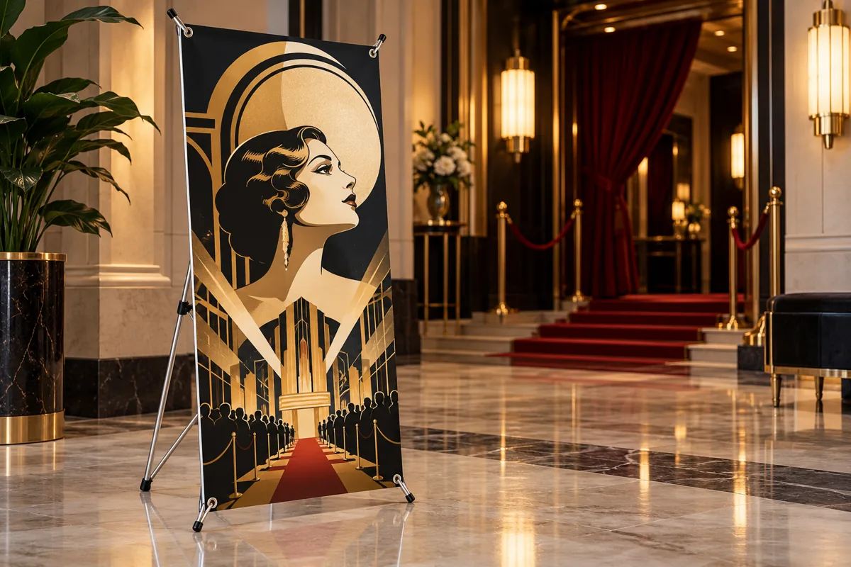 X-banner stand — stainless steel — illustrative application or setup concept
