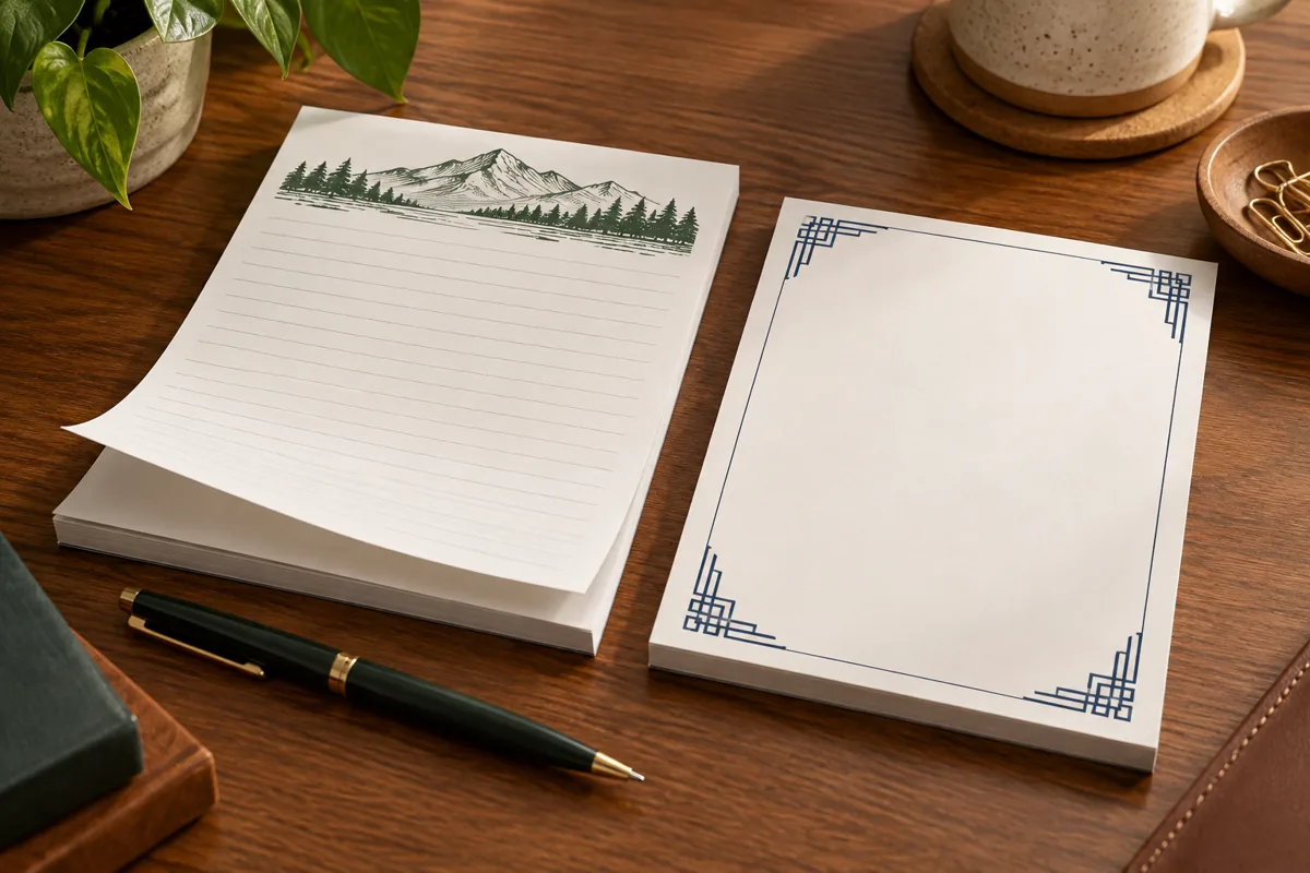 Custom printed notepads — illustrative application or setup concept