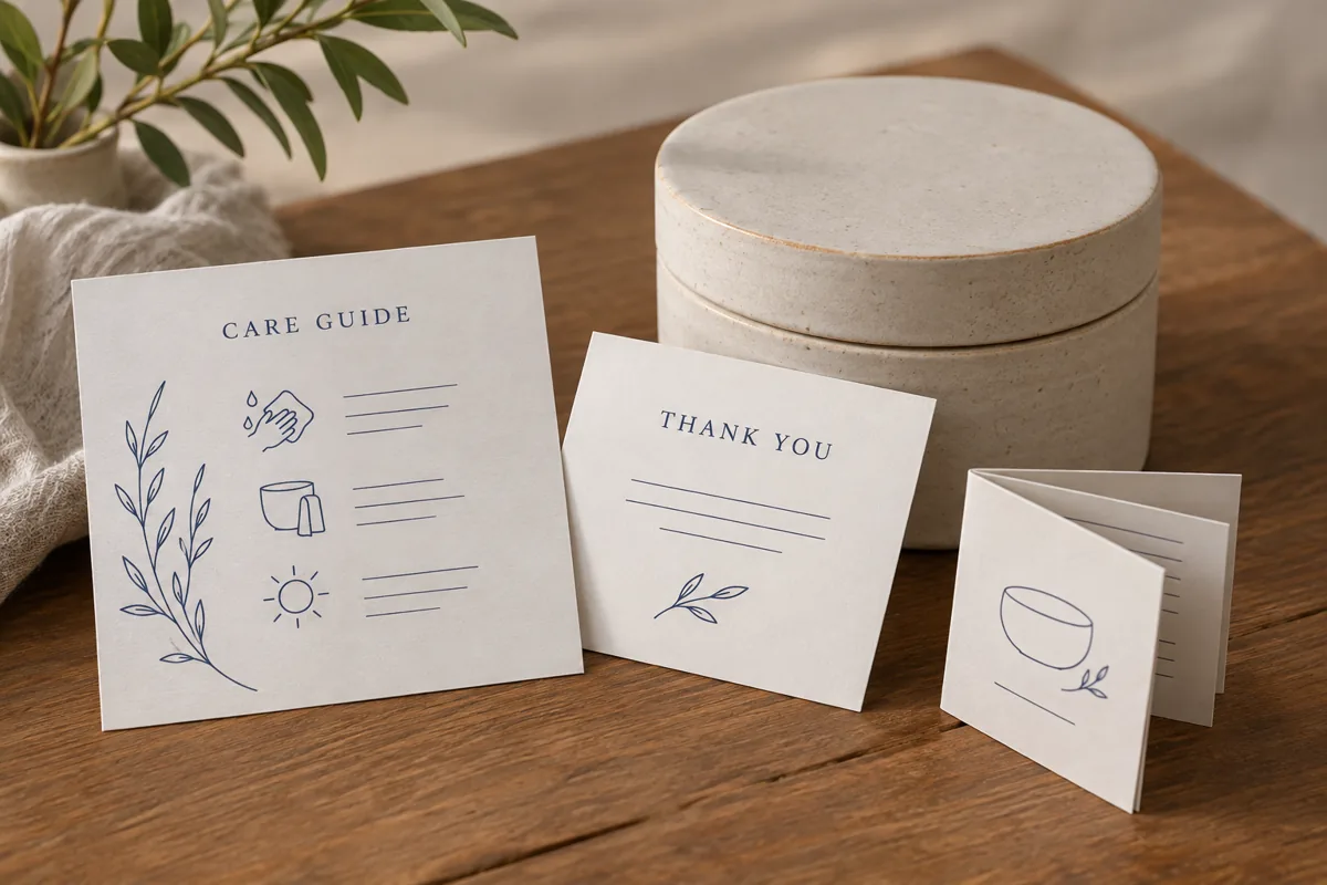 Product care & instruction cards — illustrative application or setup concept