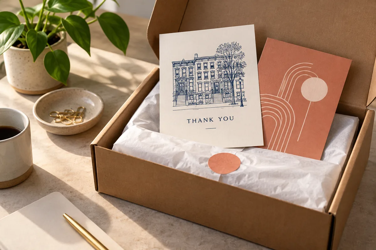 Thank-you cards & order inserts — illustrative application or setup concept