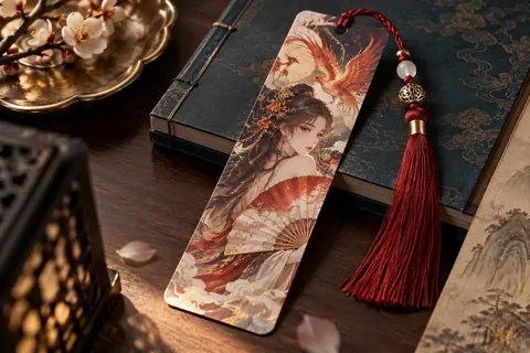 Custom bookmarks with original donghua-inspired artwork: painted fan with phoenix and flowing clouds