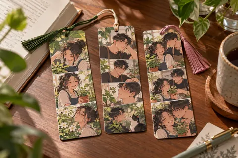 Custom bookmarks with original webtoon-inspired artwork: urban garden club comic strip