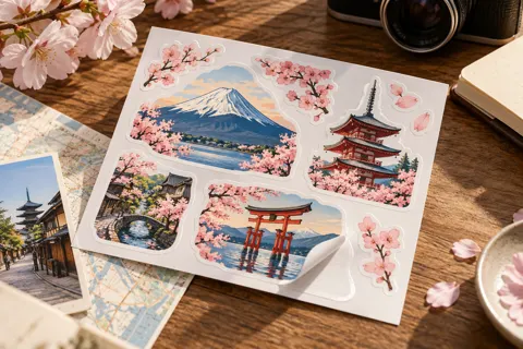 Japan sticker-sheet idea — illustrative custom printing mockup
