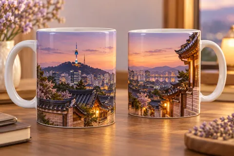 Korea photo-mug idea — illustrative custom printing mockup