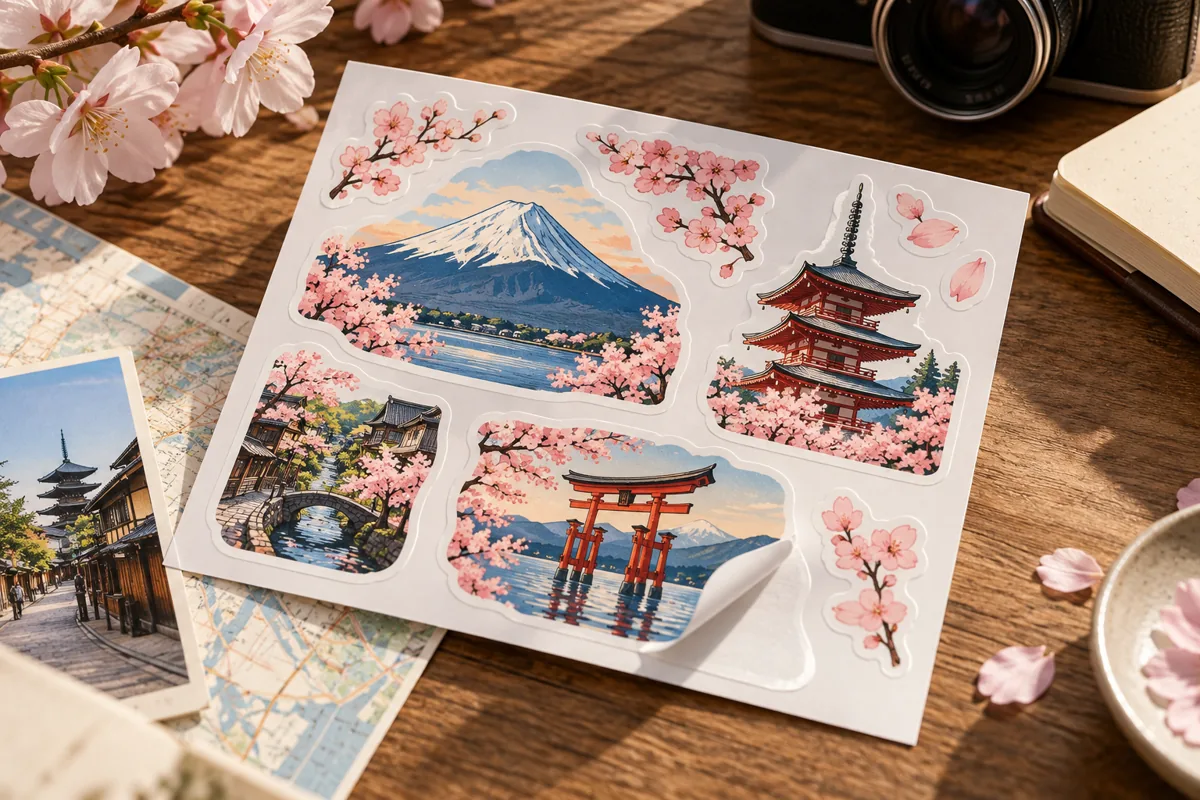 Japan sticker-sheet idea — illustrative custom printing mockup