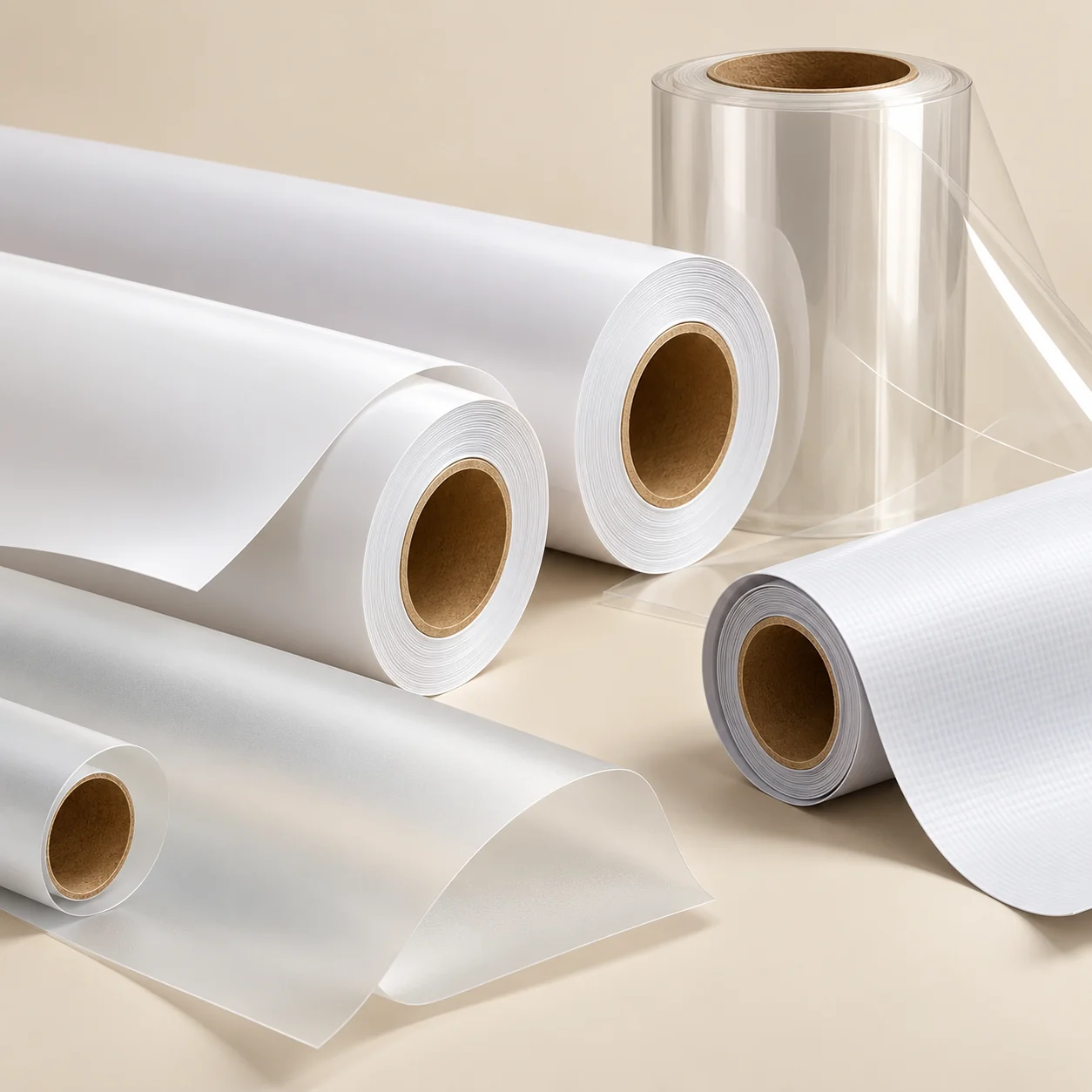 Illustrative vinyl, film and banner material rolls
