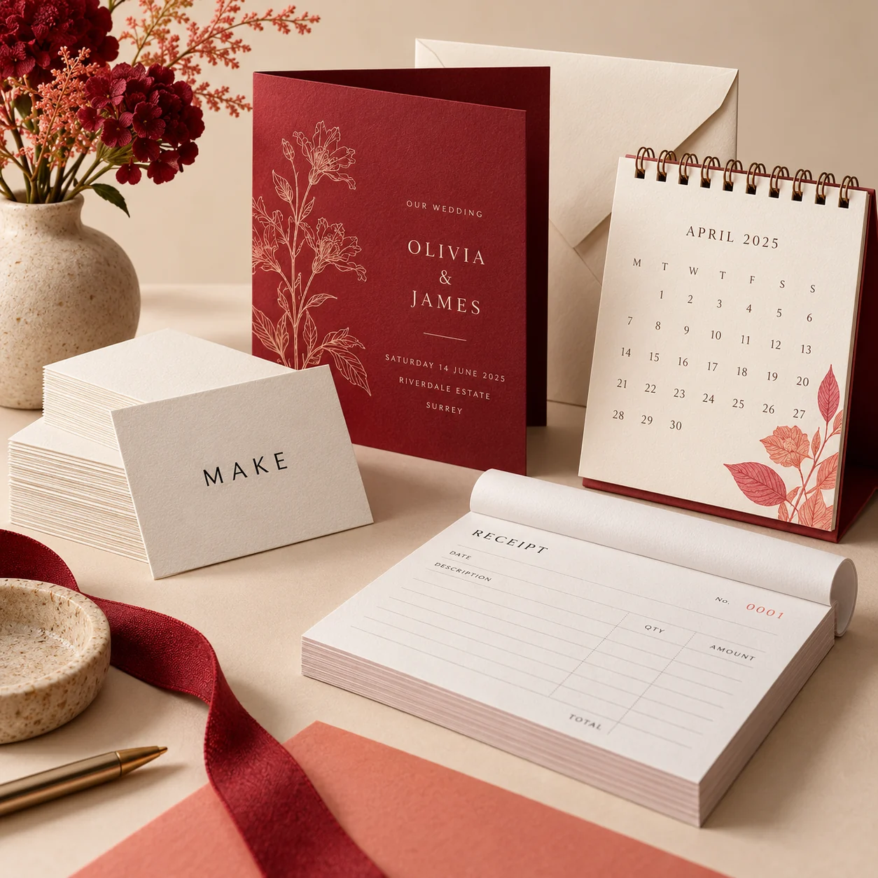 Illustrative business cards, invitations and paper printing